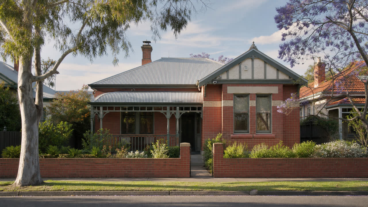 A federation-era Australian home with a deep verandah, brick walls and a mature street tree